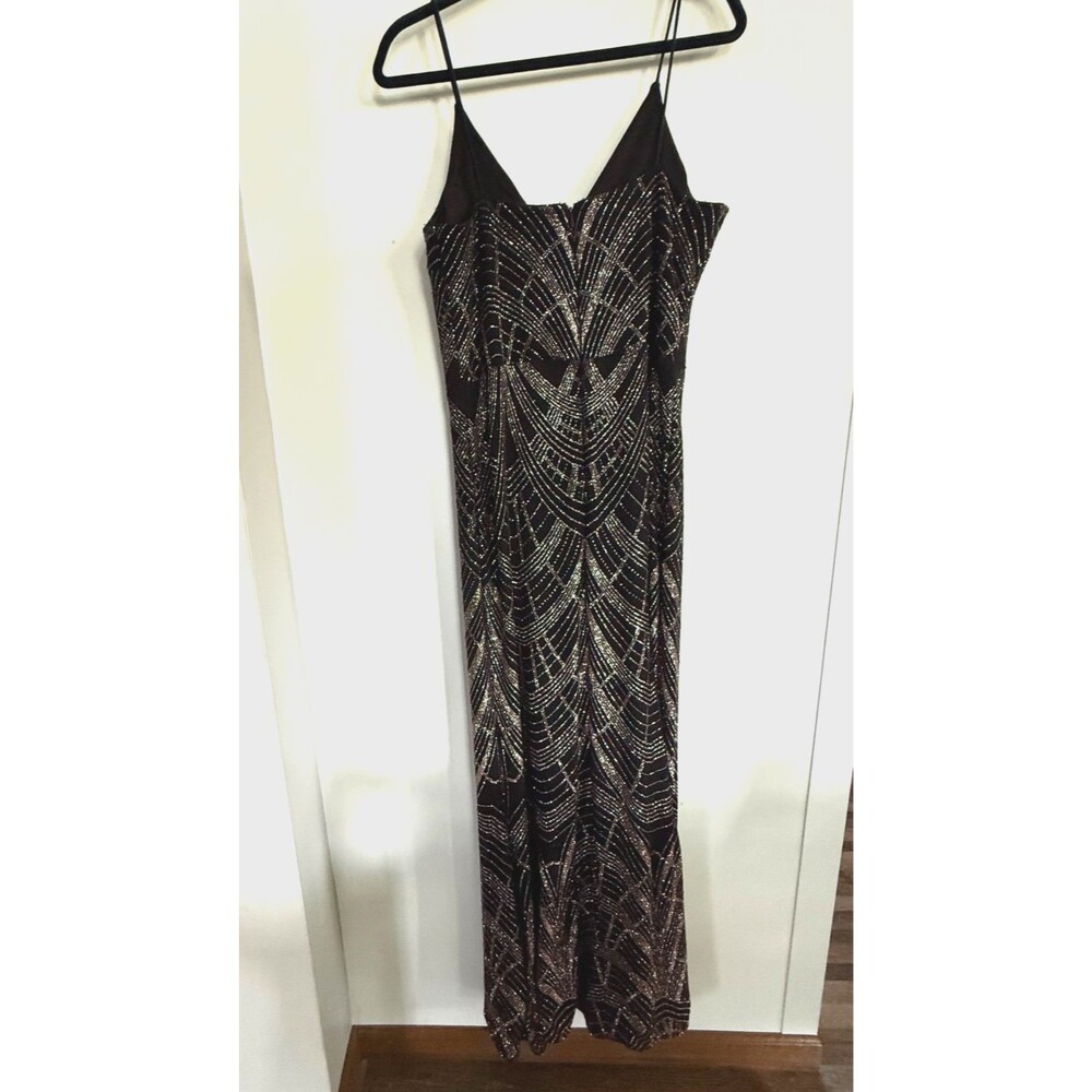 B&A Betsy & Adam Beaded Art Deco Evening Gown Black Formal Maxi Dress Sz 16 Glit - Picture 6 of 11